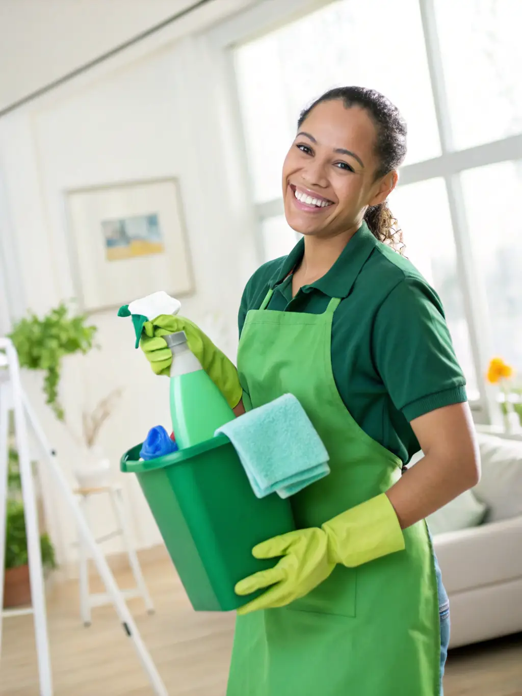 A photo of a SpotOnCleanUp cleaner smiling and giving a thumbs up, showcasing their friendly and professional demeanor.